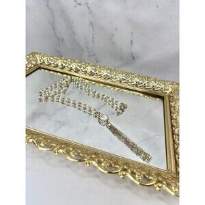 Vintage Banana Republic Crystal Teardrop Pendant Chain Necklace Gold Tone 21"